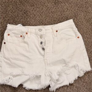 Levi's White Frayed Hem Jean Shorts